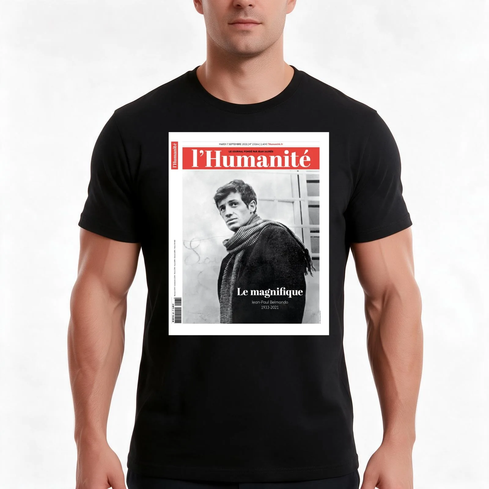 Jean Paul Belmondo T-Shirt, Summer Casual Cotton Tee, Oversized Streetwear Tops, Vintage Graphic Print, Loose Fit Short Sleeve