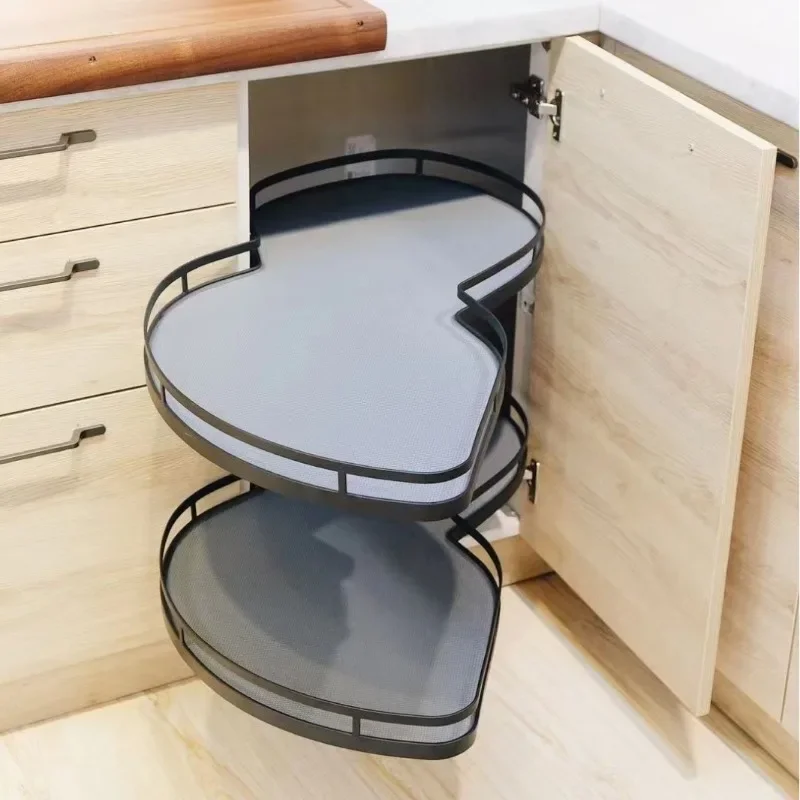 

It can be rotated out 180 degrees. The corner of the cabinet is buffered with a flying saucer turntable, non-slip pads, and the