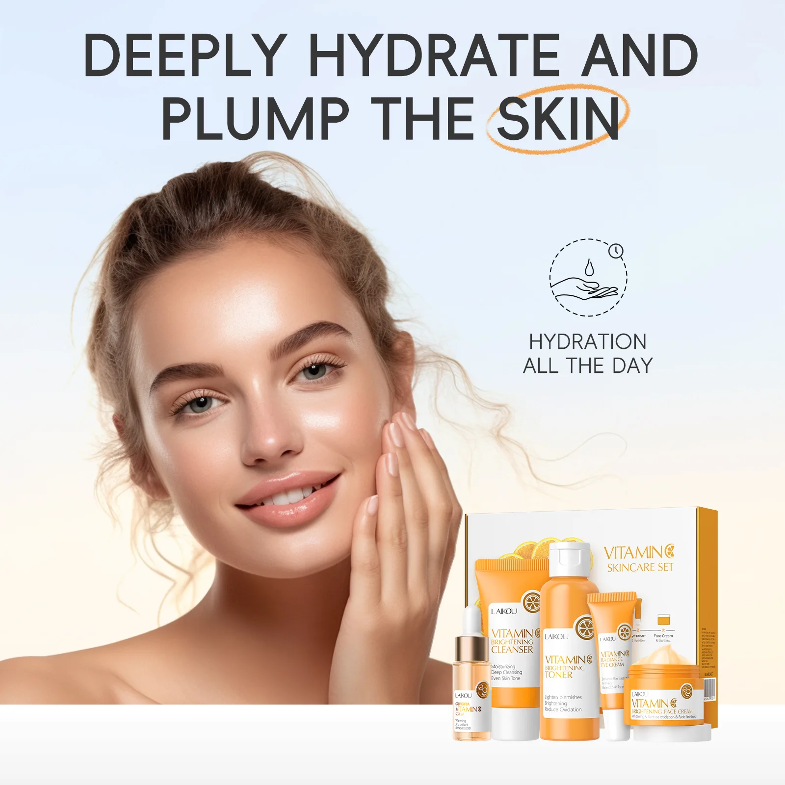 LAIKOU فيتامين C مجموعة العناية بالبشرة (5 قطعة) التطهير العميق منظف للوجه كريم وجه مرطب الحبر مصل العين هدية صندوق العناية بالبشرة
