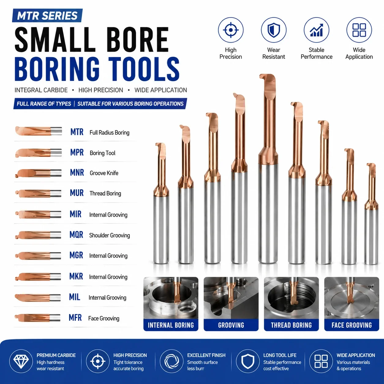 1pc MTR MNR MIR MGR MUR MPR MFR MQR MKR Full Range of Small Bore Boring Tools Integral Carbide Internal Seismic Boring Tools CNC