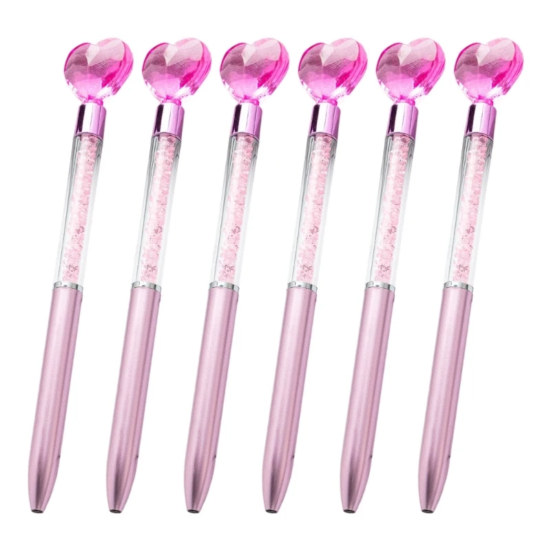 6x/Set Heart Shaped Ballpoint Pen Smooth Writing Pen 1.0mm Pen Decorative Pen Oil Pen for School Office Work