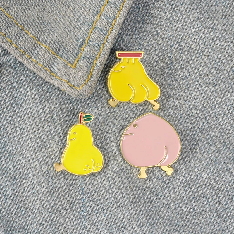 Walking Fruit Enamel Pin Custom Funny Pear Banana Peach Brooch Shirt Lapel Bag Cartoon Badge Jewelry Gift for Kids Friend