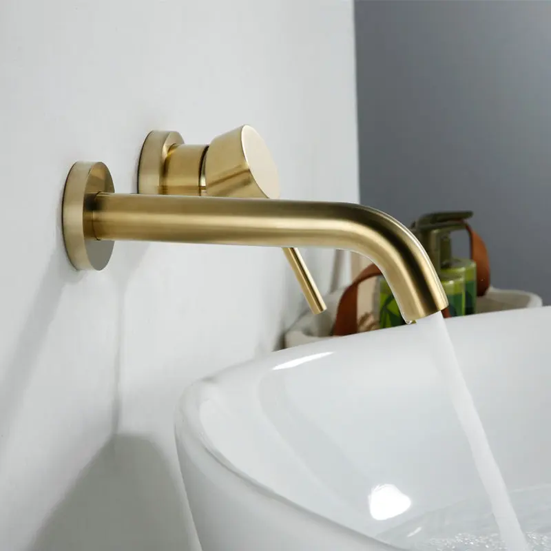 

Bathroom concealed wall basin retro faucet full copper hot and cold water wall water outlet brushed gold faucet
