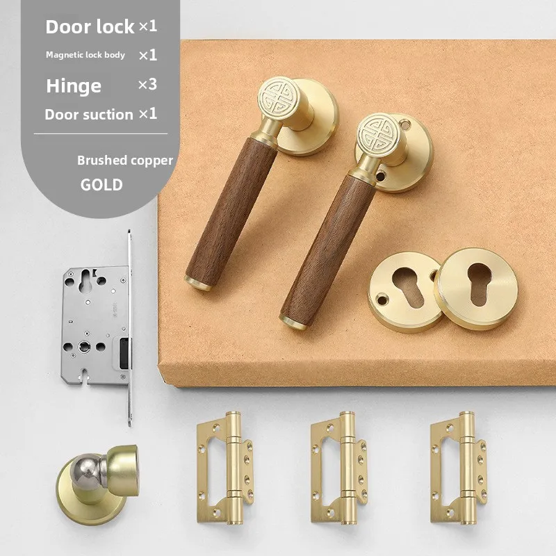 Vintage Magnetic Mute Door Lock Walnut Wood Handle Bedroom Bathroom Interior Room Household Security Hardware Fitting