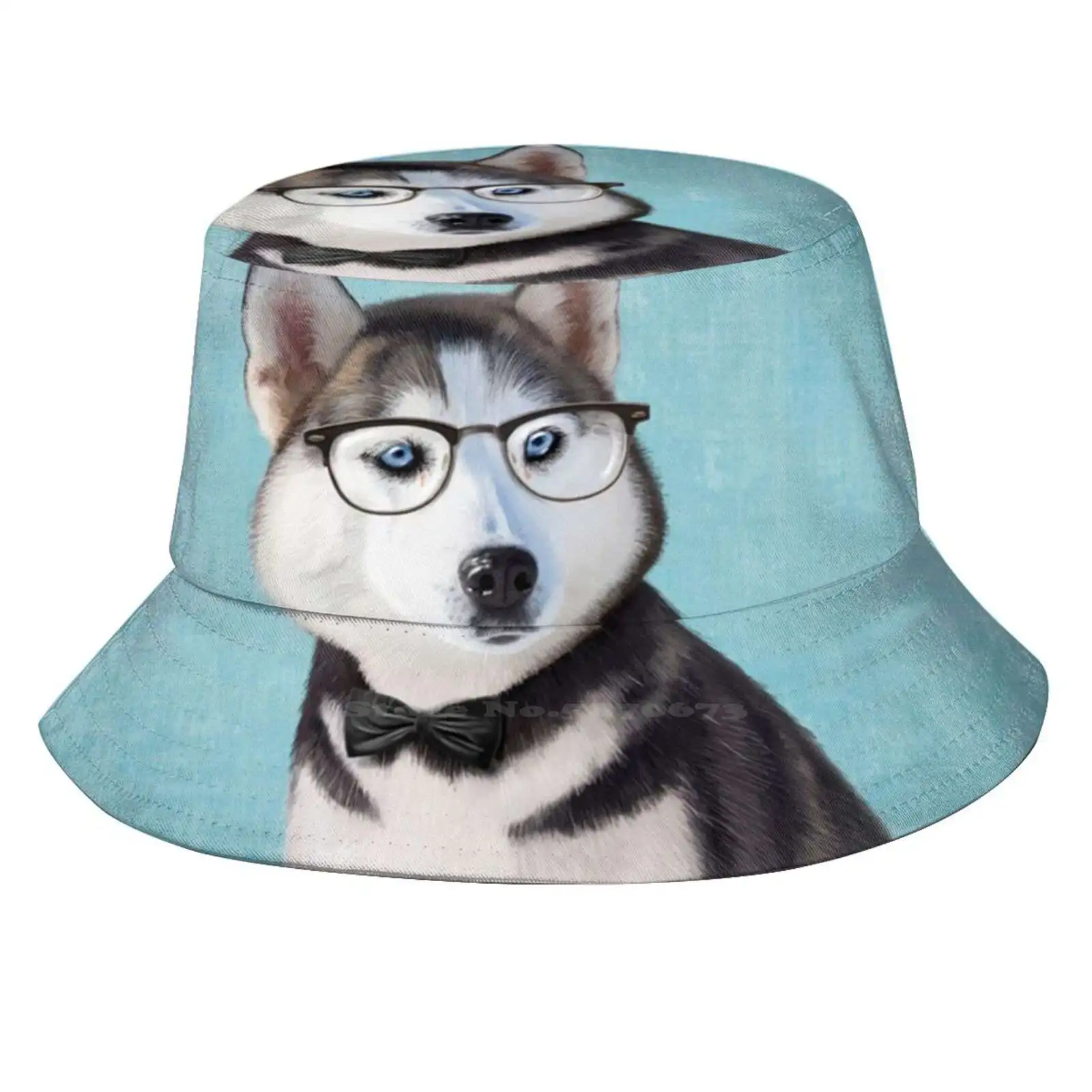 Mr Siberian Husky Pattern Design Printed Travel Bucket Hats Light Blue Pet Cute Siberian Husky Husky Art French Husky