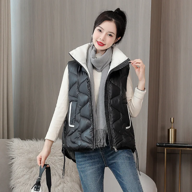 Down Women Cotton Vest Autumn Winter Outcoat Thicken Loose Female Sleeveless Pocket Wild Waistcoat