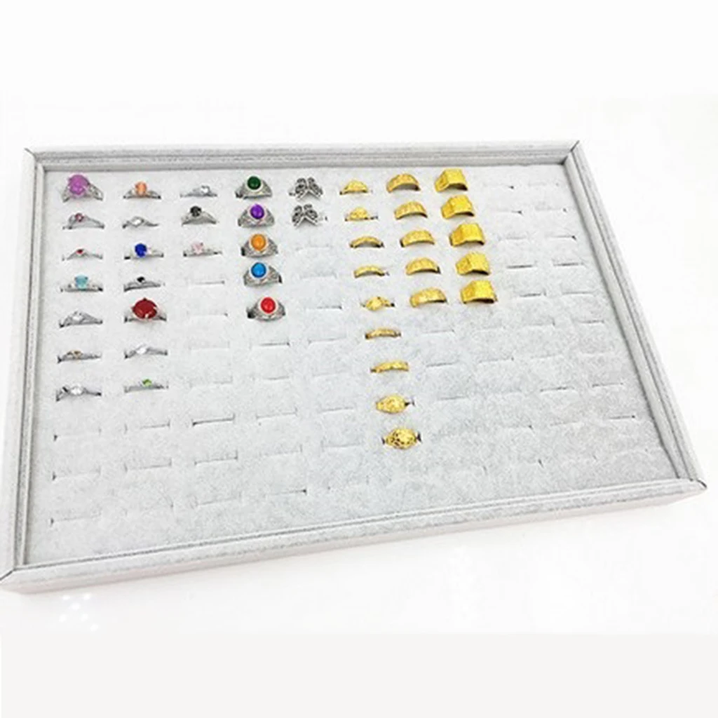 100 فتحات حلقة مخملية صينية العرض عرض المجوهرات المنظم حامل صينية القرط صندوق تخزين المنظمون عرض #3