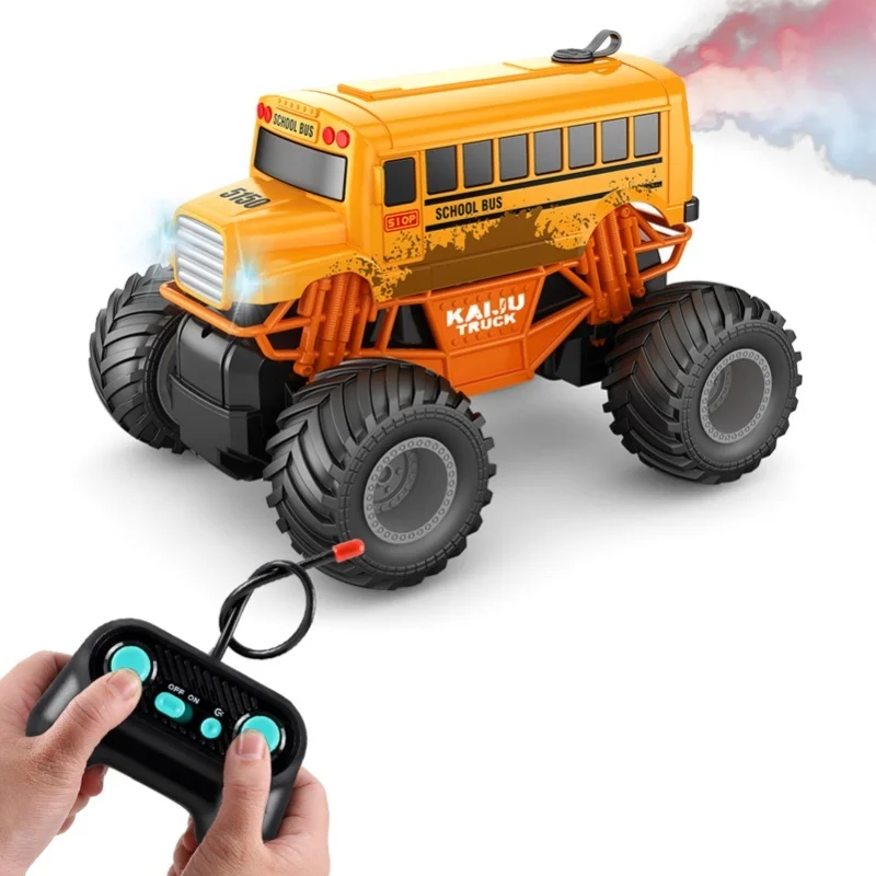 Remote Control Car, 1: 16 Remote Control Spray School Bus With LED Lights Simulated Off-Road Vehicle Toy For Kids Boys