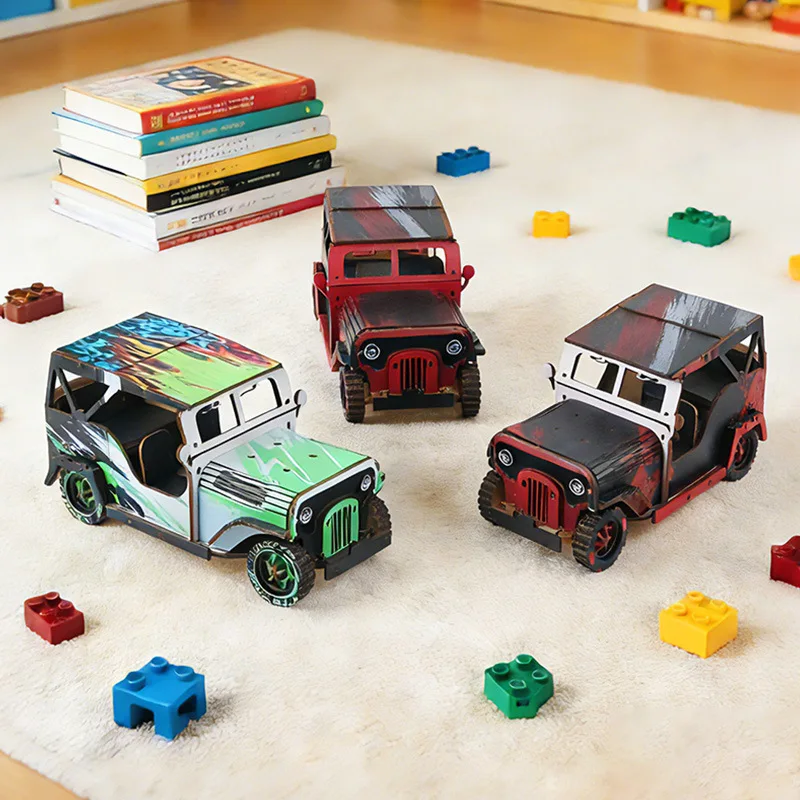 Wooden Off-Road Car 3D Puzzle, DIY Assembly Colorful Vehicle Model Kit, Creative Desk Decor & Unique Gift Idea for Kids & Adults