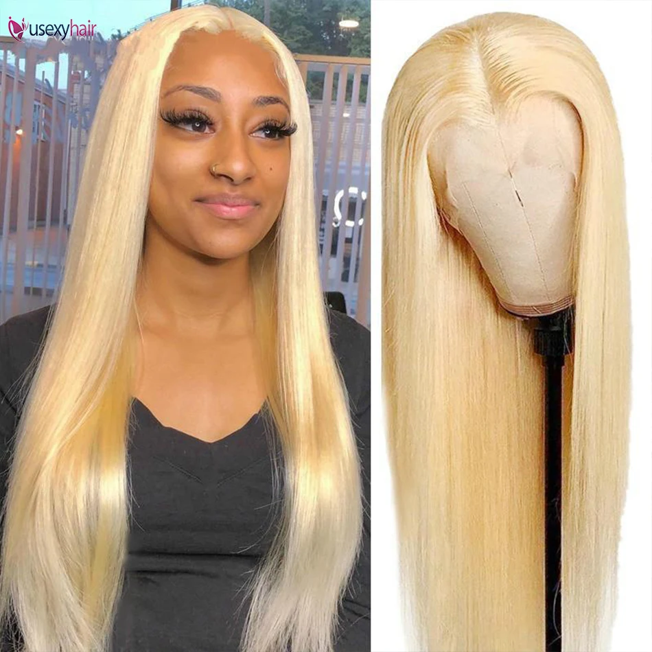 

#613 Lace Frontal Wig Human Hair Long Straight Brazilian Hair 180% Density Blonde Human Hair Preplucked Natural Hairline