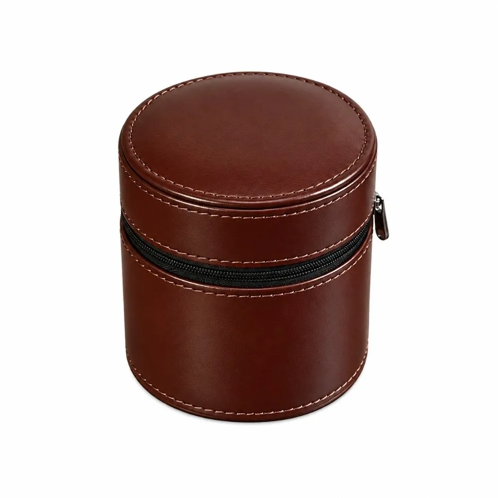 Round Flip-Top Watch Storage Box PU Leather Zipper Closure Watch Storage Holder Anti-Magnetic Shock-Resistant Watch Display Case