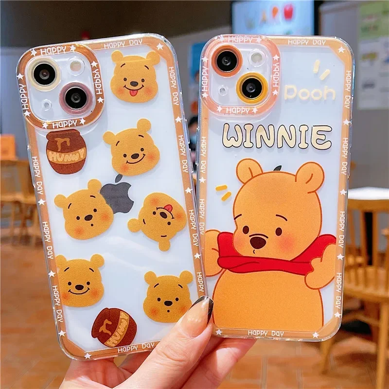 Cute Winnie the Pooh Honey Transparent Phone Case For iPhone 15 14 13 12 11 Pro Max Xr XS Max 8 14 Plus Case Cartoon Soft Cover