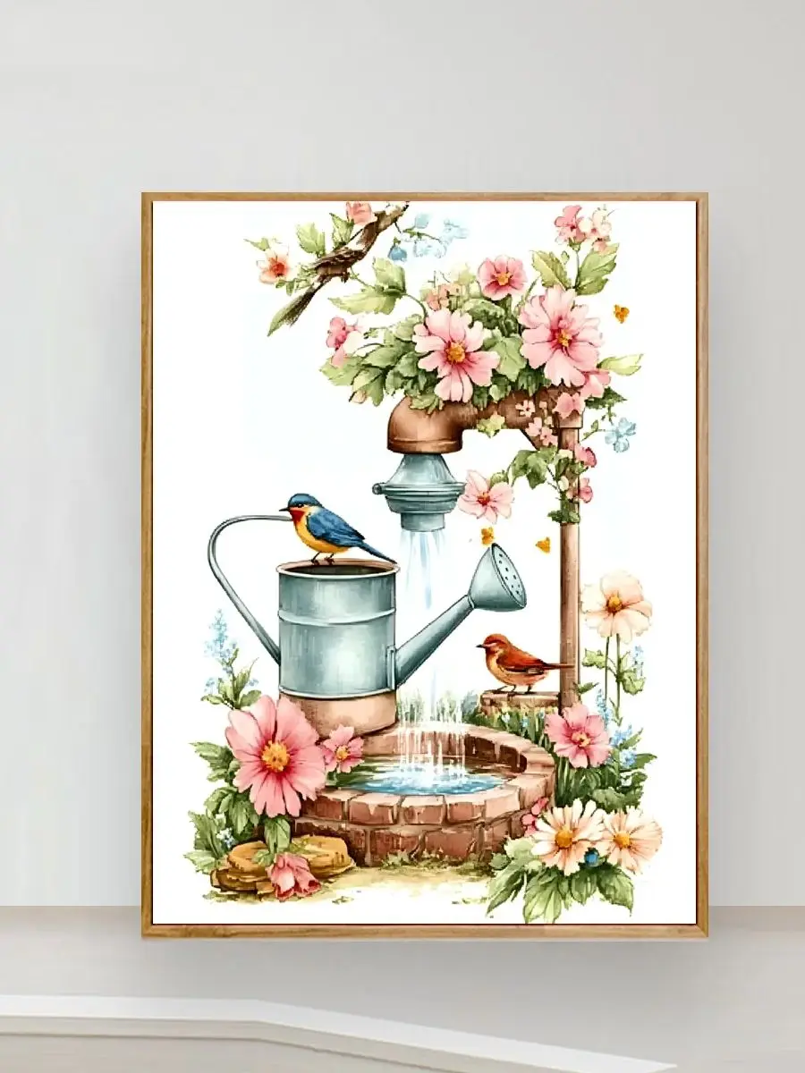 1 Stück 30x40cm/11,8x15,7 Zoll, 11CT/14CT Druck-Kreuzstich-DIY-Set, entspanntes Kreuzstich-Set für Erwachsene Anfänger, Wasserkocher und Blumen – Detail 1
