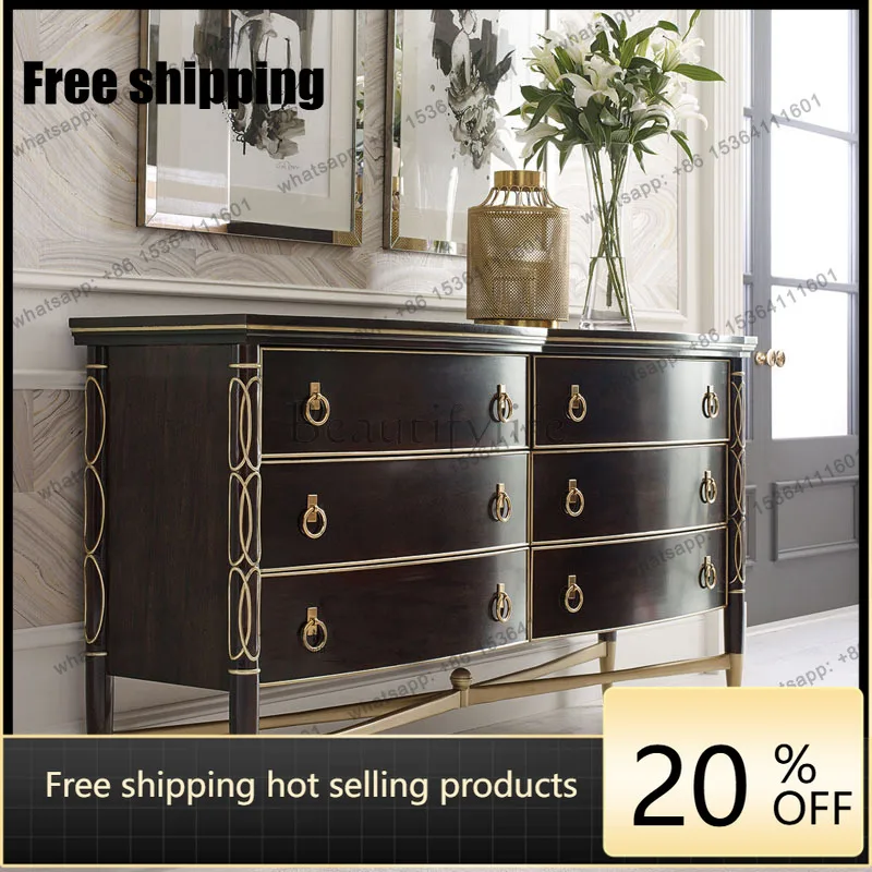 American light luxury solid wood chest bedroom European carved painted locker