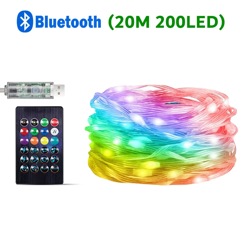 

USB Bluetooth RGBIC Smart LED Fairy Lights Waterproof Outdoor String Lights Christmas Party Wedding Garden Home Decor 8 Mode