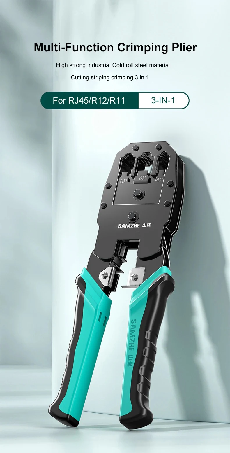 SAMZHE RJ45 Crimpzange 8P 6P 4P Crimper Stripper Cutter 3-in-1 für Cat7 Cat6 Cat5e 8P8C Modulare Steckverbinder Ethernet-Kabelwerkzeug – Detail 1