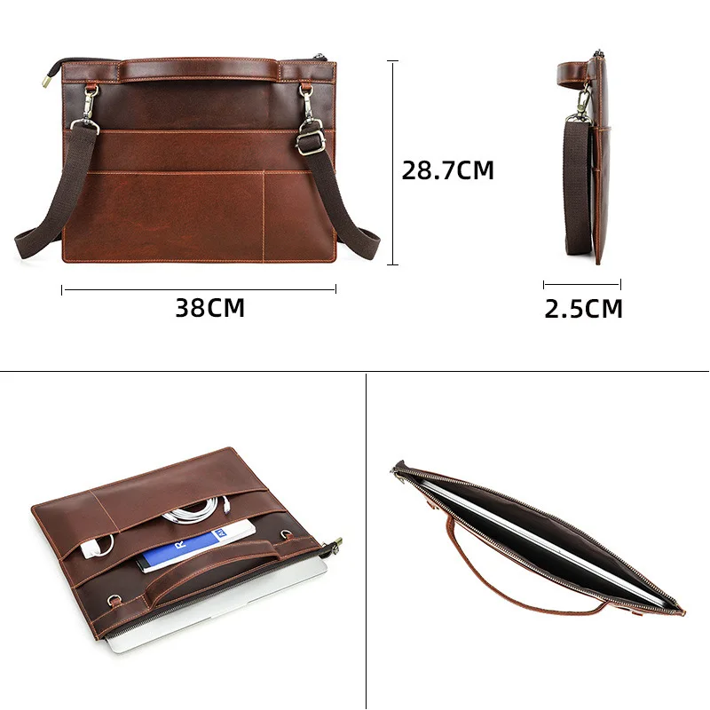 Genuine Leather Laptop Bag Cowhide Leather Laptop Cover For macbook air15 Single Shoulder Multi functional Computer Bag