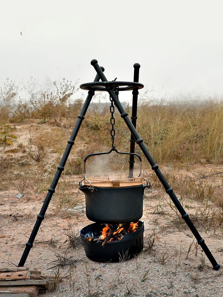 Outdoor camping equipment picnic pot set portable supplies gas stove barbecue firewood hot pot.