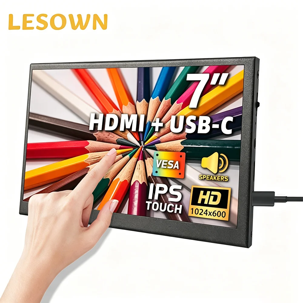 LESOWN Compact 7" Developer Touch Panel 1024x600 60Hz miniHDTV Speaker Monitor for Jetson Nano DIY Desktop Setup Board