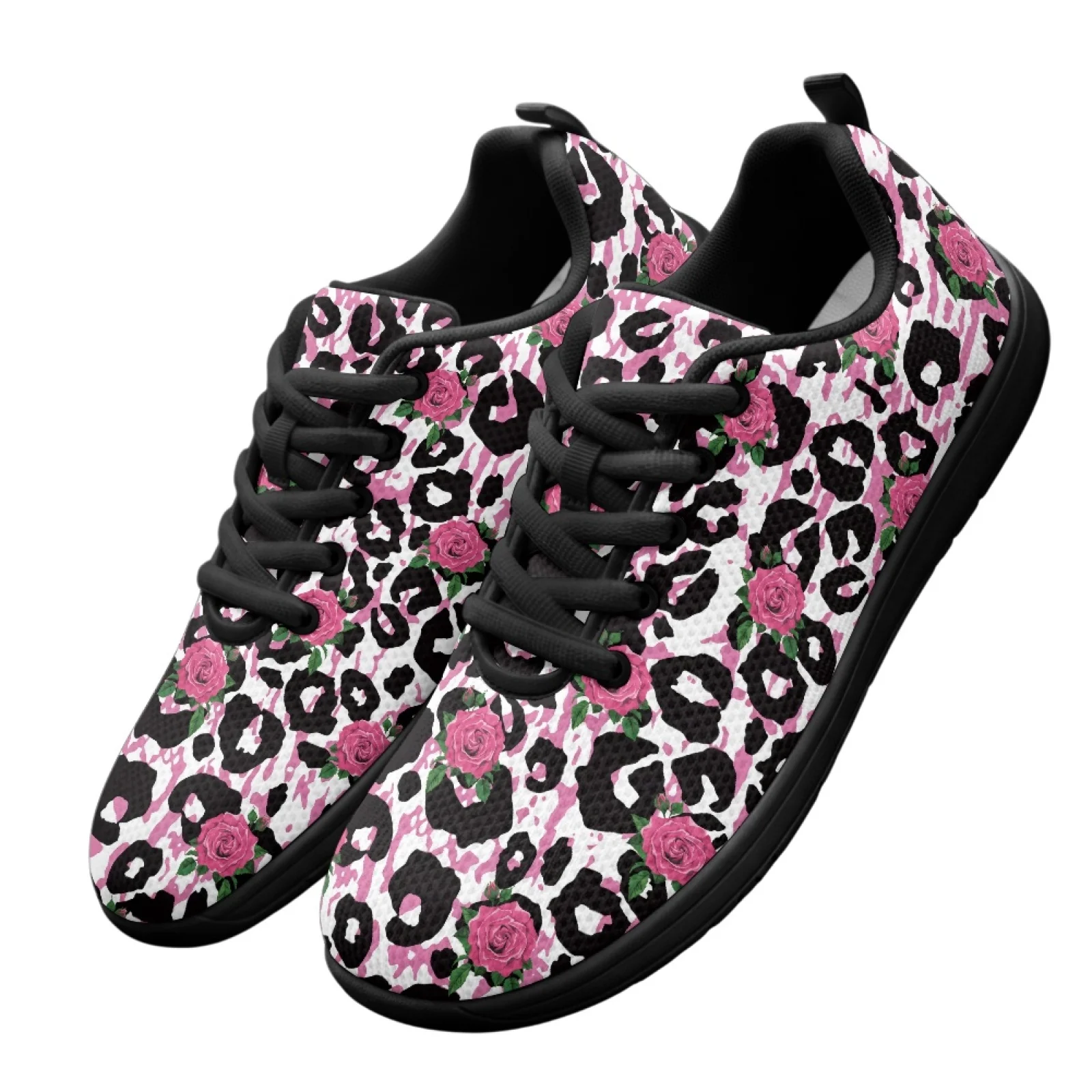 PENSTROLL Rose Leopard Pattern Comfortable Walking Shoes Sport Shoes for Tennis Non Slip Barefoot Shoes