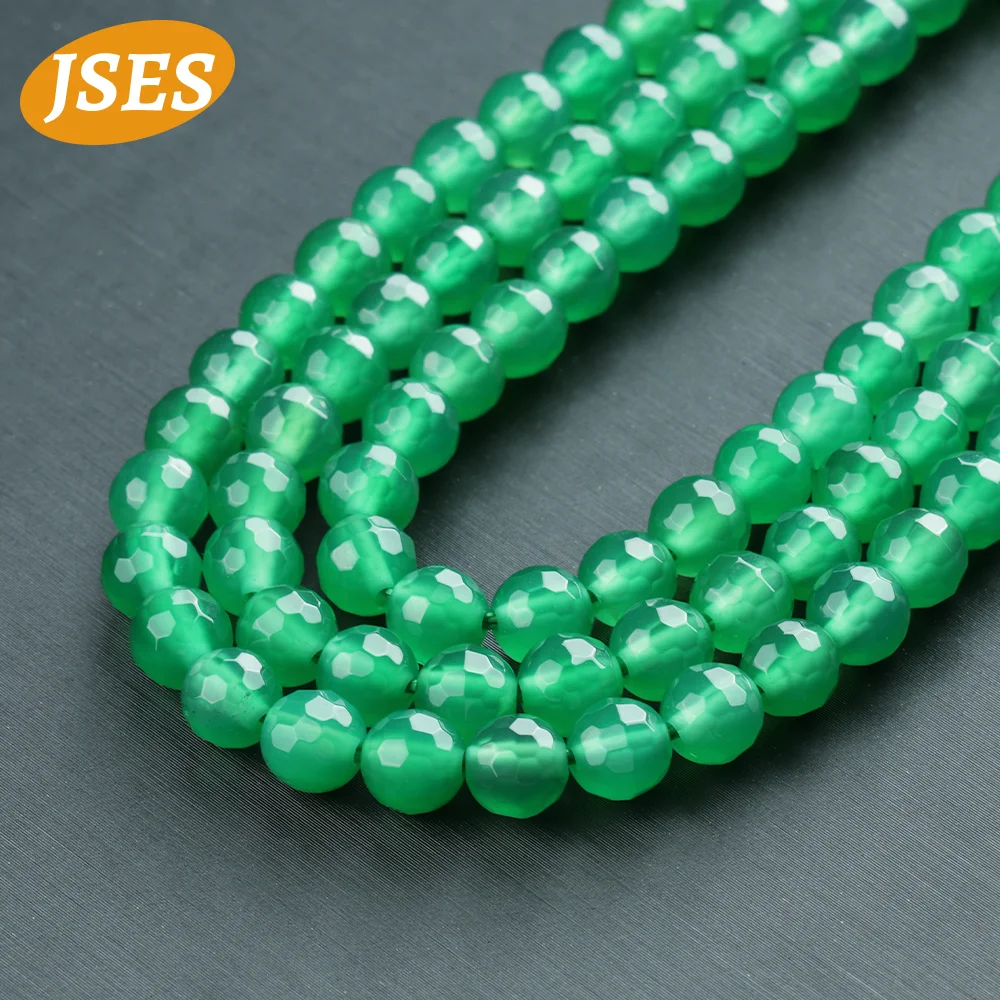 AA Natural Green Agate Onyx Faceted Beads For Jewelry Making Bracelets Needlework DIY Beads Accessories Wholesale
