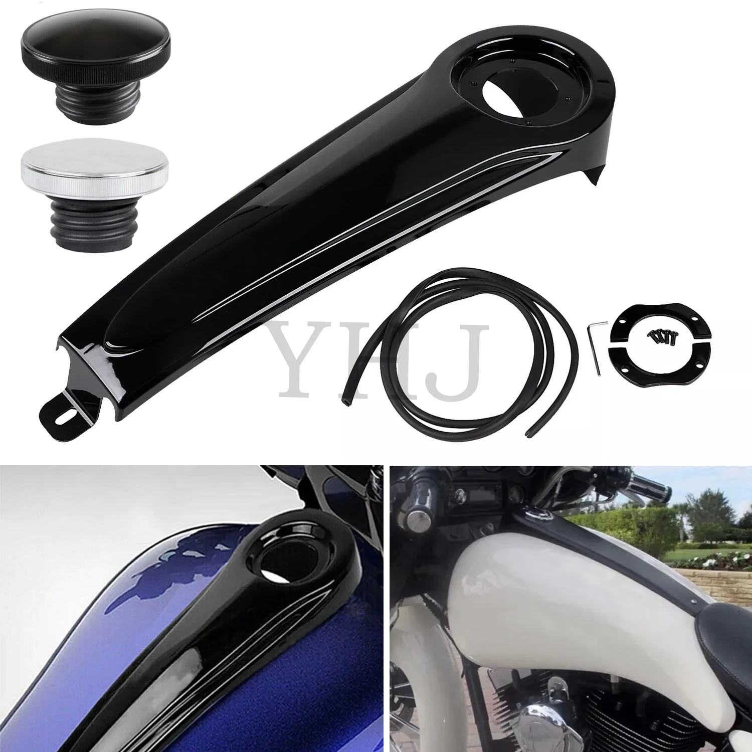 ​​​5 Gallon Motorcycle Stretched Dash Panel Fuel Gas Tank Cap Cover For Harley Touring Electra Street Road Ultra Glide 1986-2007