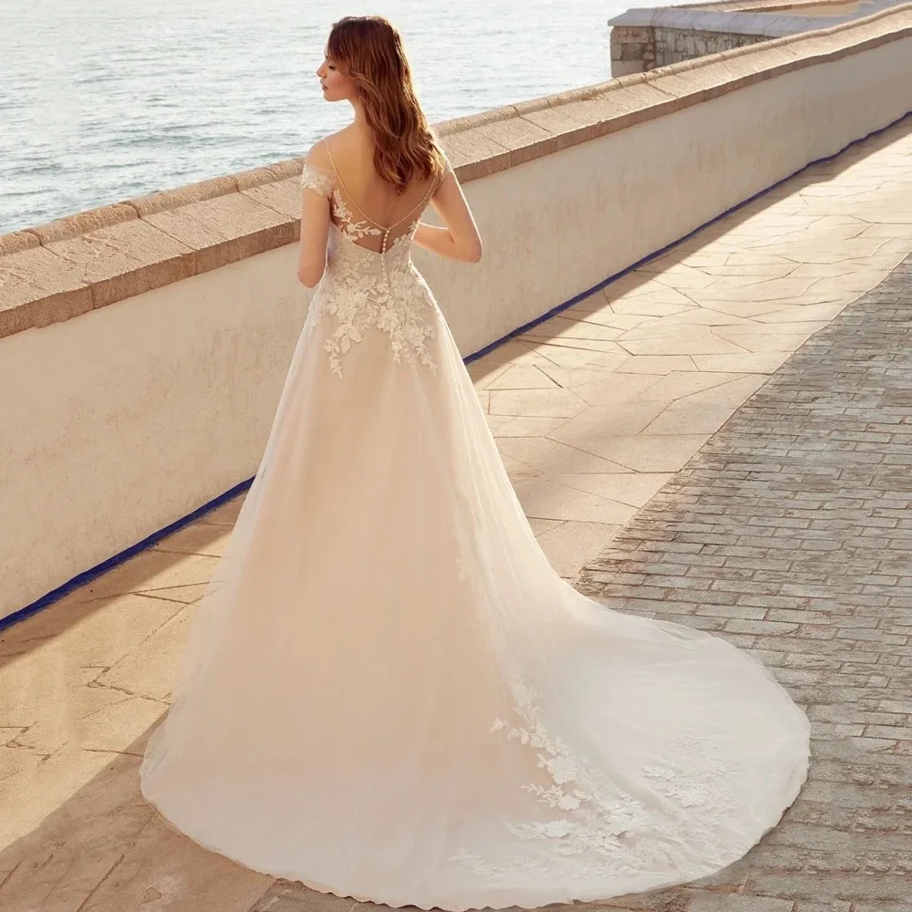 

Luxury Boho Wedding Dress Off Shoulder Strapless Bride Dresses Appliques A Line Bridal Gowns New Vestidos De Novia Customized