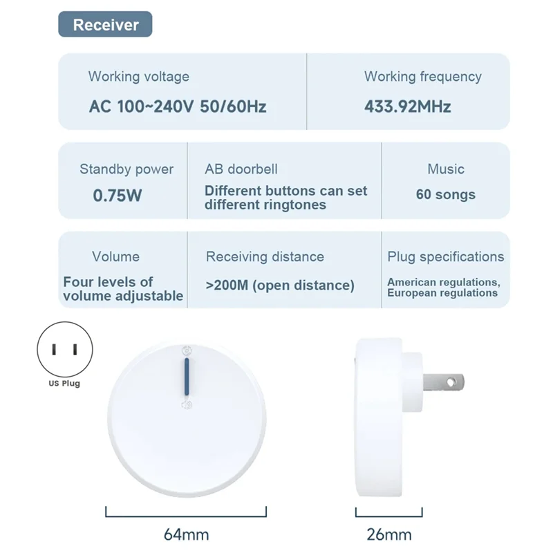AA60-Nuovo campanello senza fili autoalimentato impermeabile casa benvenuto campanello per porta intelligente 38 suonerie telecomando 150M per anziani