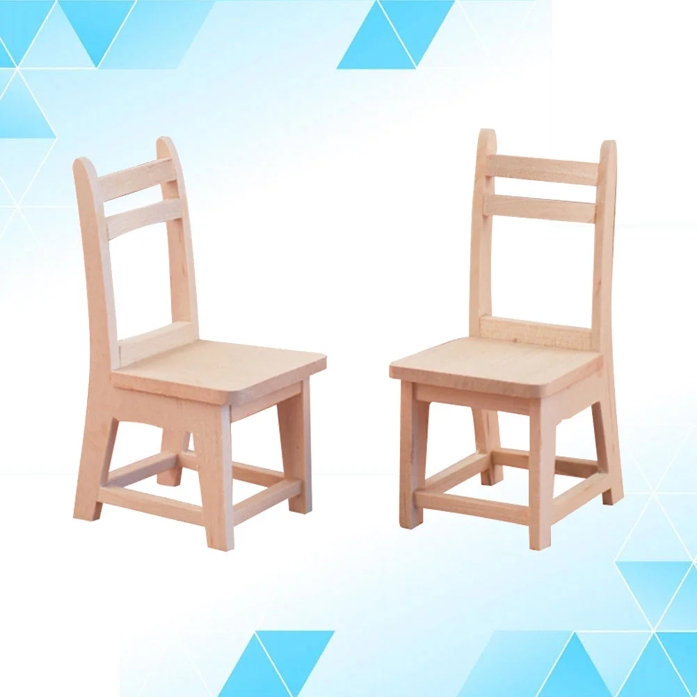 Muebles pequeños de madera para decoración, silla ornamental en miniatura, casa infantil de bambú, 2 uds.