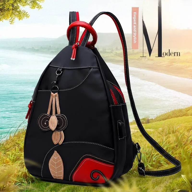 

New Leaf Ladies Casual Southeast Asia Contrast Color Multifunctional Chest Bag Dual-use Small Backpack Fashionable Shoulder Bag