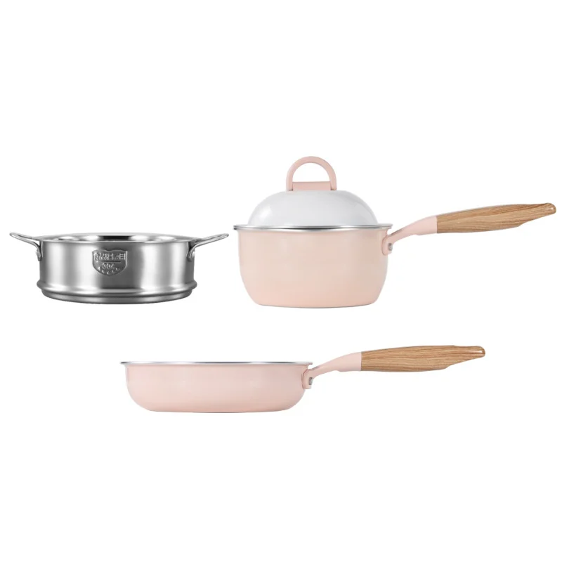 Multifunctional Baby Food Pot with Non-Slip Handle, Flat Bottom Pan Cookware Set, Anti-Scalding and Non-Stick.