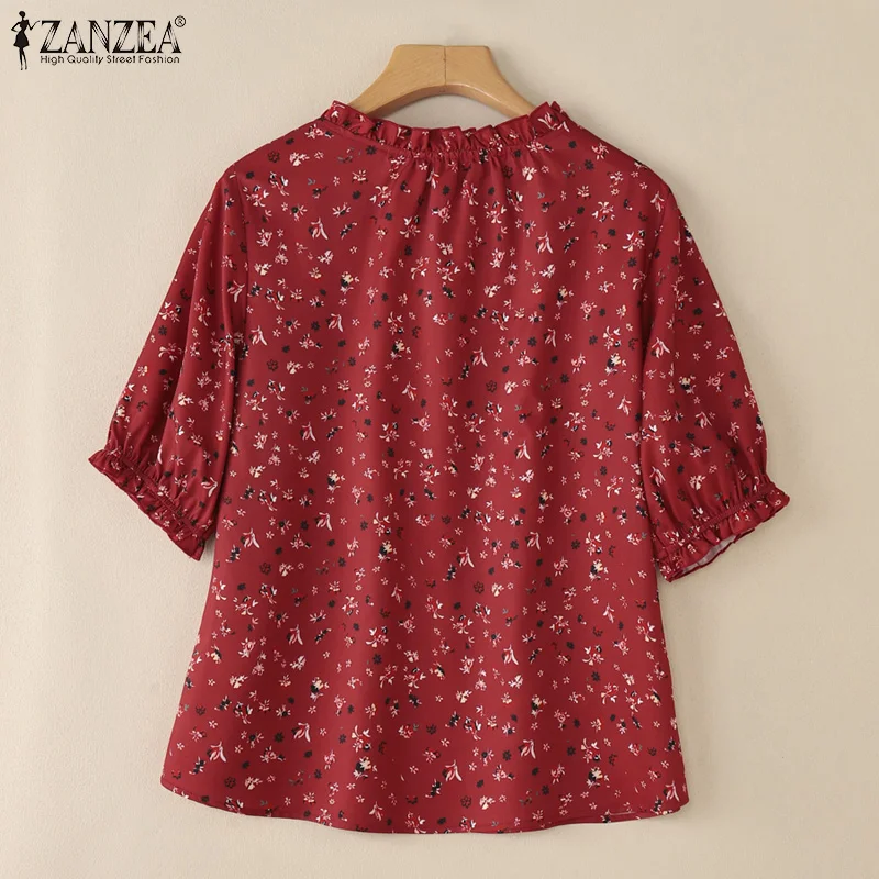 2026 ZANZEA Summer Floral Printed Blouse Women Bohemian Holiday Tops Vintage Casual Beach Shirt Loose Retro Tunic Blusas Mujer view 2