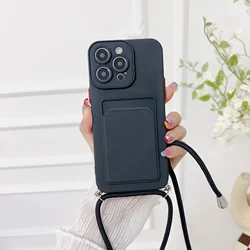 Luxury Candy Lanyard Card Slot Silicone Phone Case For Xiaomi Redmi Note 14 Pro 4g 5g 14 Pro Plus Necklace Strap Cover