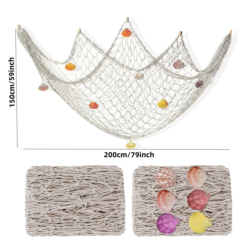 Nautical Fishing Net Wall Decor with Sea Shells And Starfish Ocean Theme Hanging Home Decor for under the Sea Birthday Party