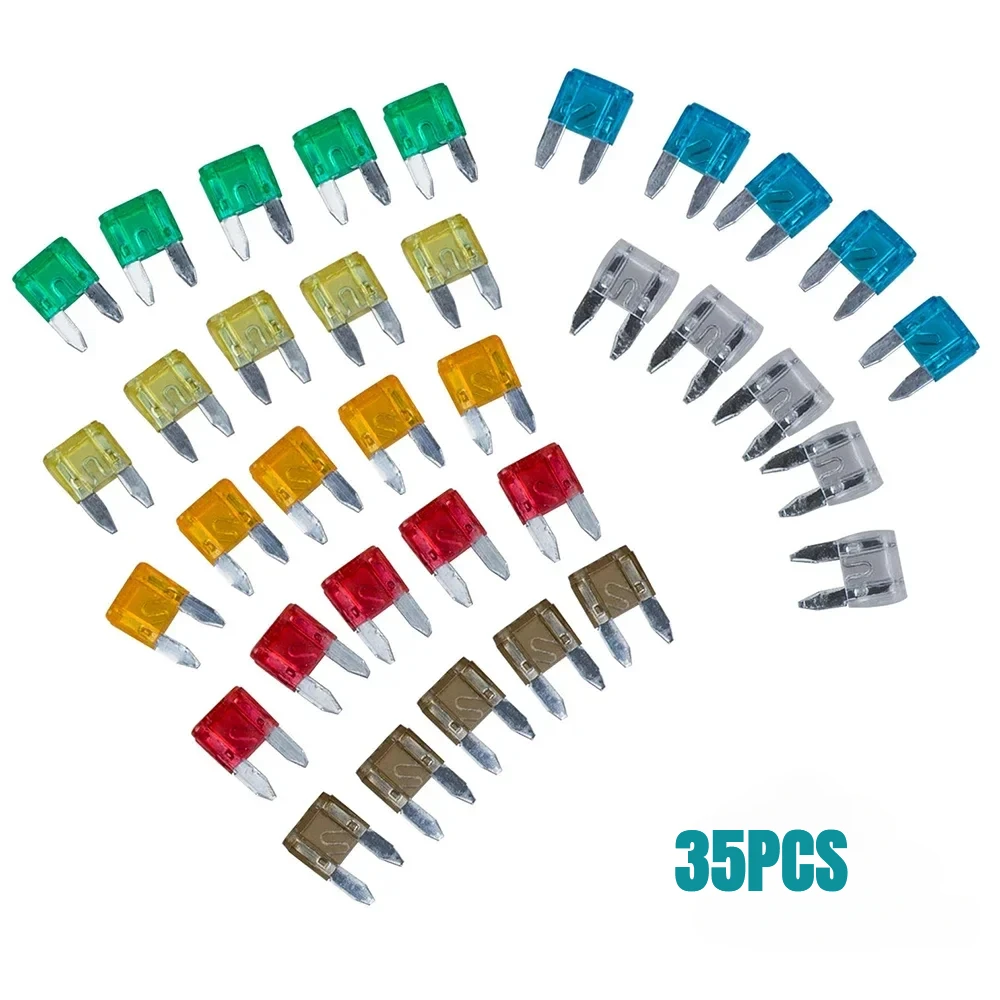 

35Pcs Car MIXED Mini Blade Fuse Auto Motorcycle 5 7.5 10 15 20 25 30 AMP Blade Fuse Assortment Set Universal Accessories