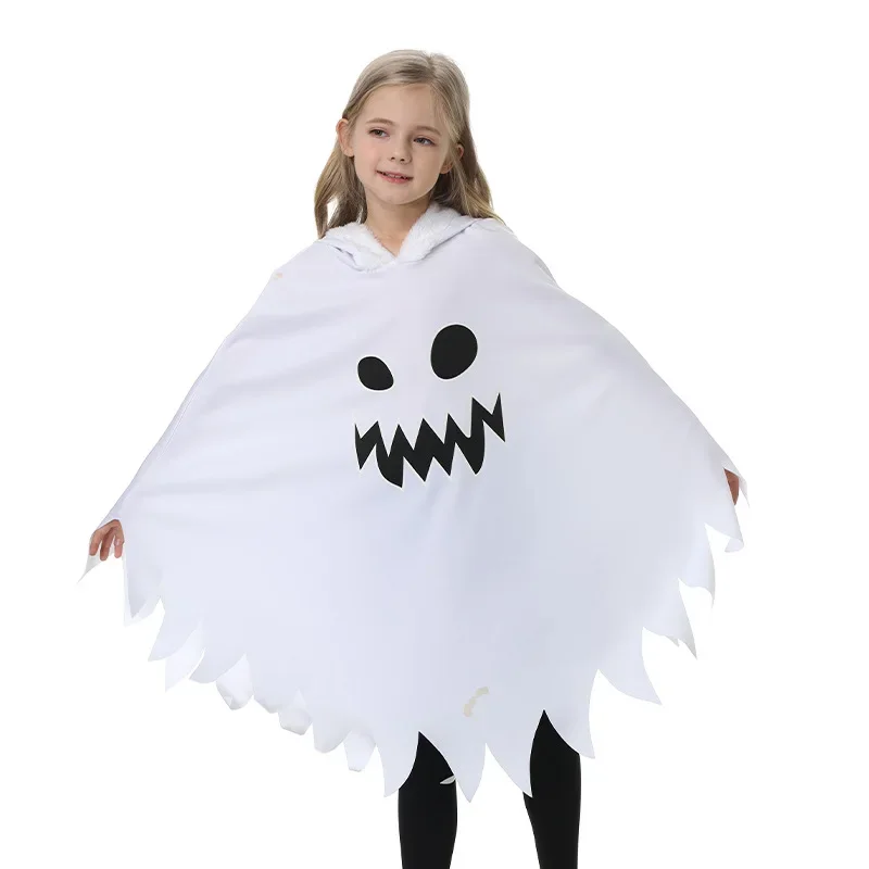 Fantasia de Halloween Cosplay pour Enfants, Blanc, Noir, Fantôme Shoous, Cape Visage Shoous, Châle, Costume d'Hillage de ix