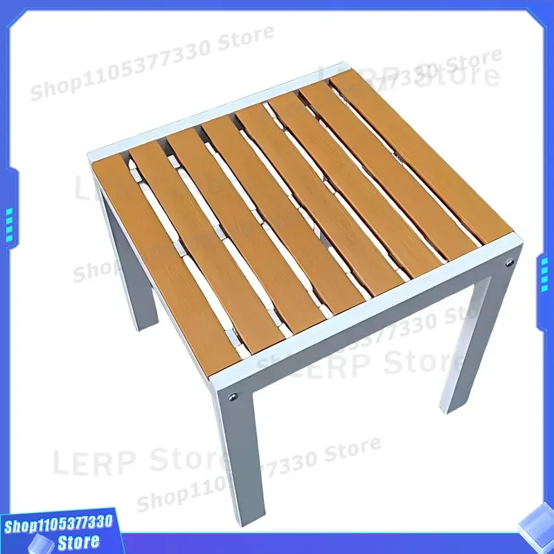 Small Square Galvanized Steel Side Table with WPC Top Weatherproof Outdoor Furniture for Garden Balcony Poolside Terrace