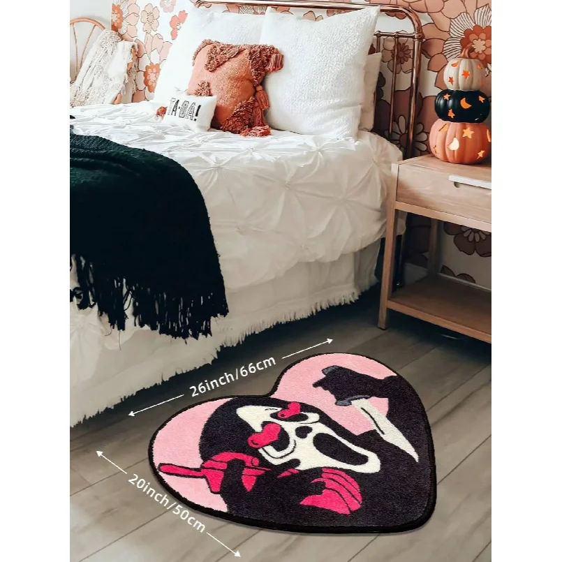 Heart-Shaped Skull Carpet Soft and Comfortable Halloween Decorative Floor Mat Bedside Rug Bathroom Foot Mat Home Decor