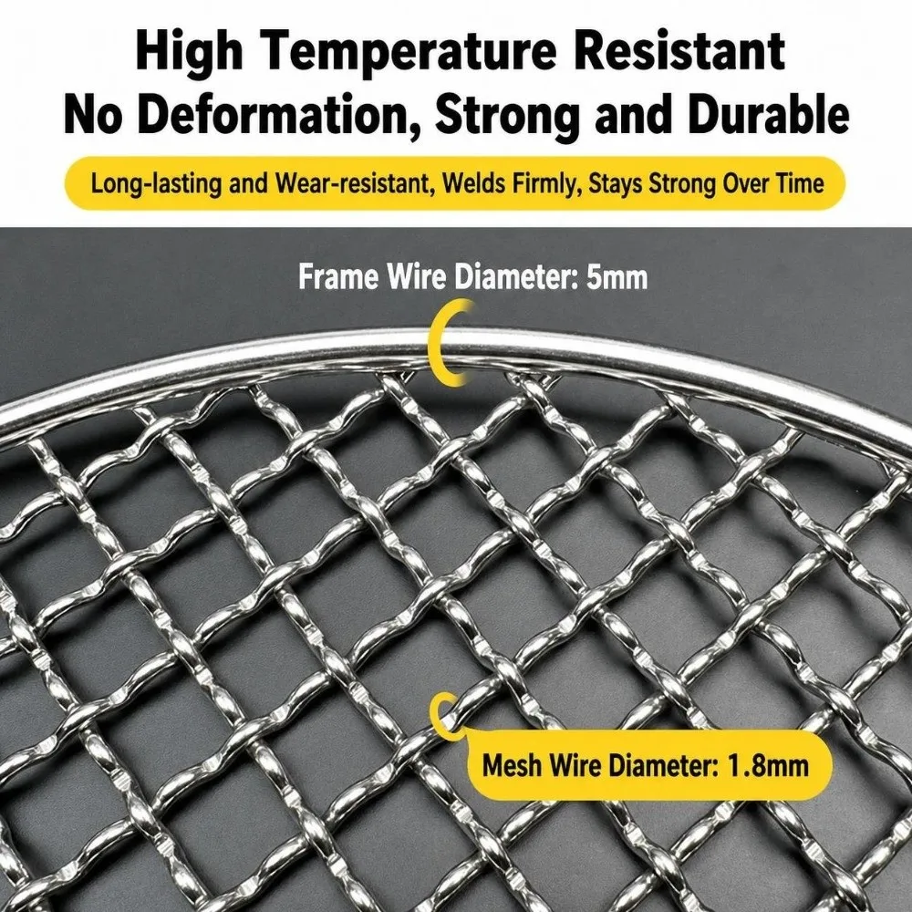 Rust Resistant Stainless Steel BBQ Grill Grate Food‑Grade Round Grill Racks Nonstick Barbecue Net
