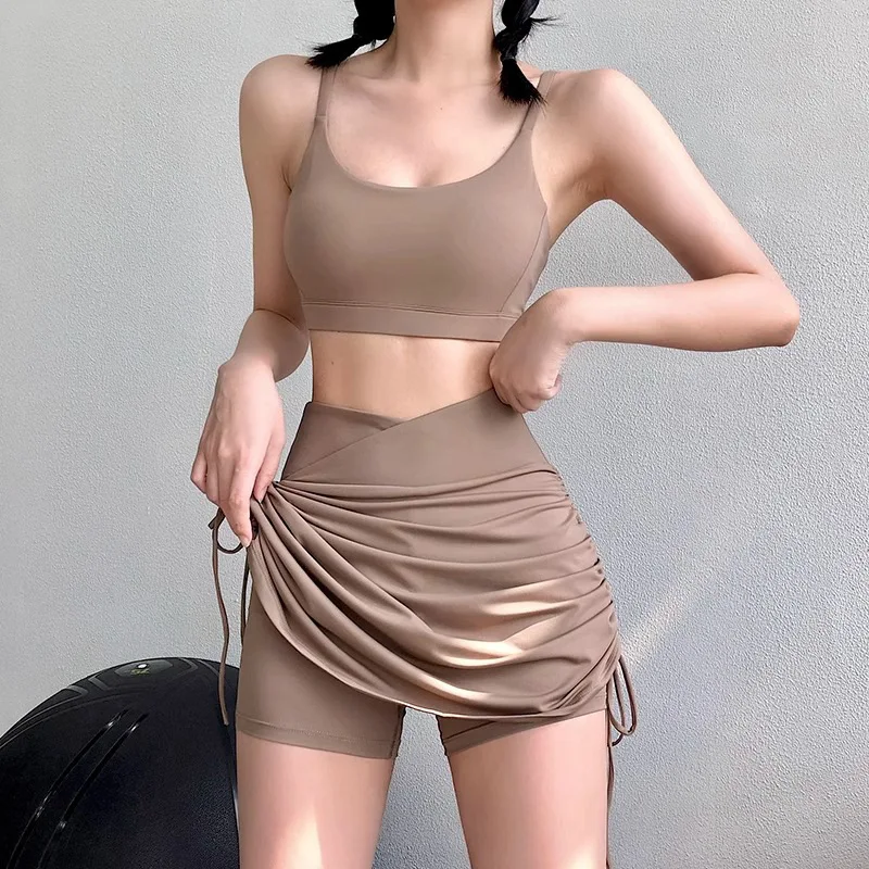 스포츠 스커트 여성용 퀵 드라이 스커트 팬츠 러닝 안티라이트 요가 피트니스 A라인 랩 힙 테니스 미디 스커트