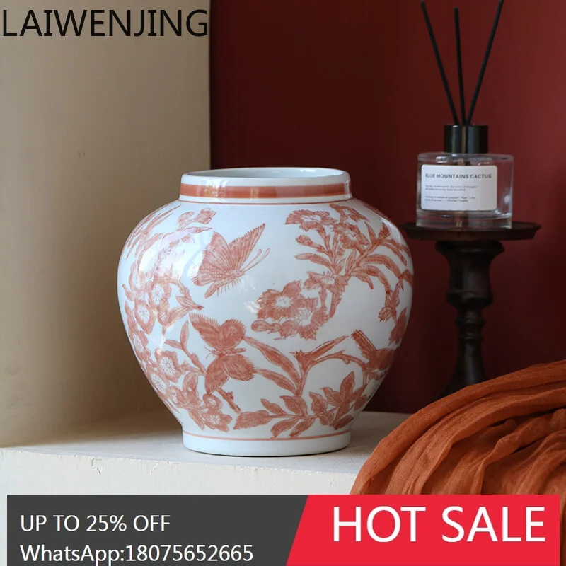 ceramic vase ornament living room flower arrangement dining table retro large diameter flower device