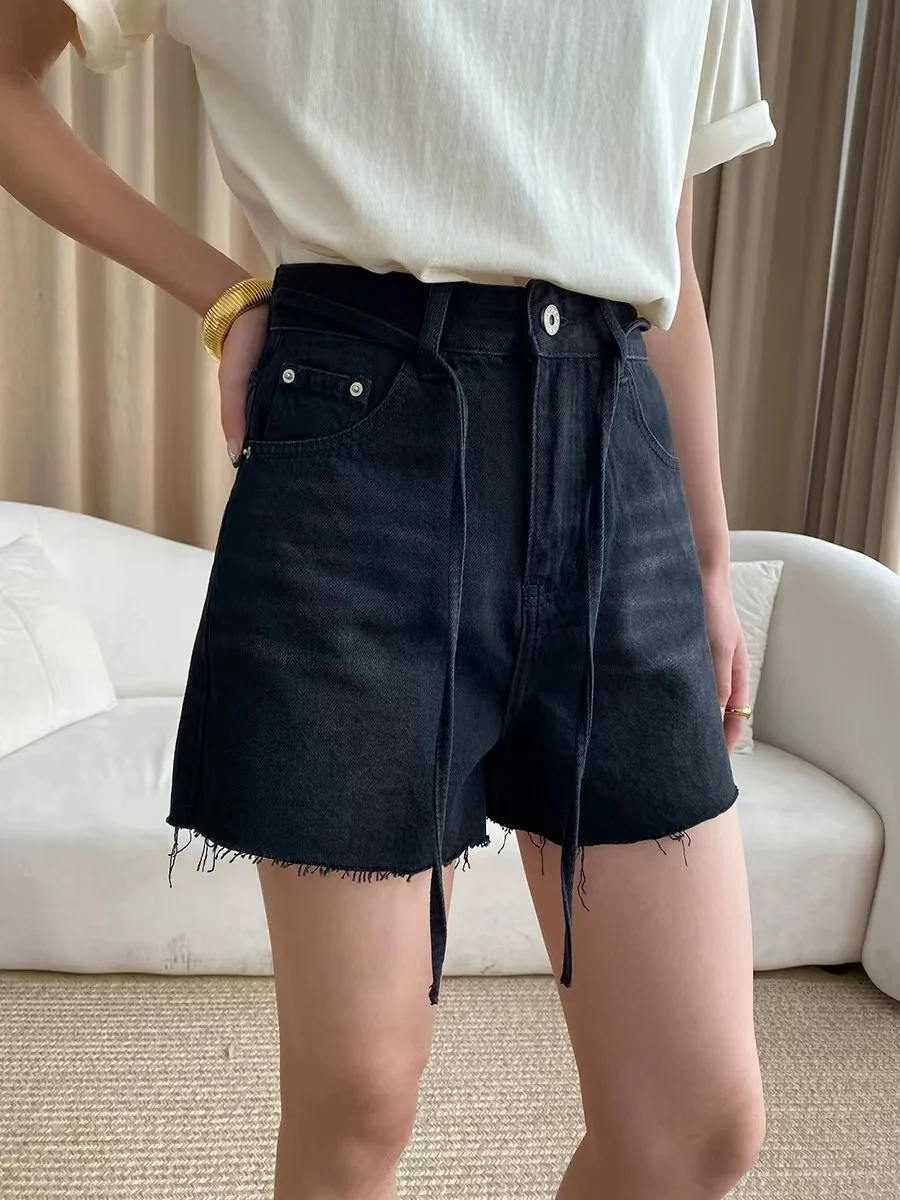 Ragged Denim Shorts With High Waistband Versatile And Slimming A-Line Hot Pants New Summer Women's Clothing