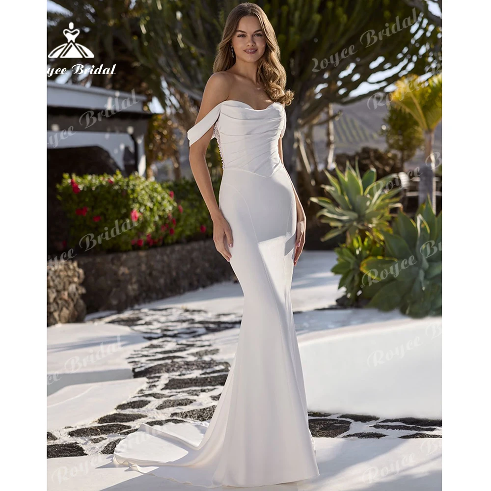 

Roycebridal Off-The-Shoulder Mermaid Wedding Dresses Corset Boning Pearls Back Bride Dresses Vestidos De Noiva Customized
