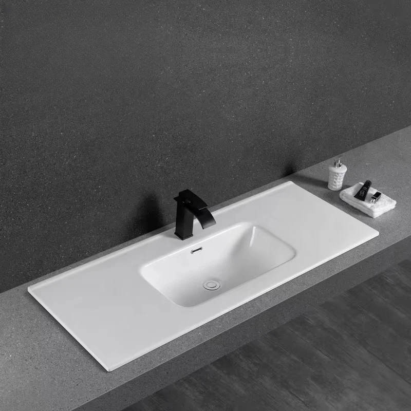 CB15-1200 Modern rectangular hotel cabinet wash basin 120 cm pure white ceramic smooth easy to clean embedded countertop