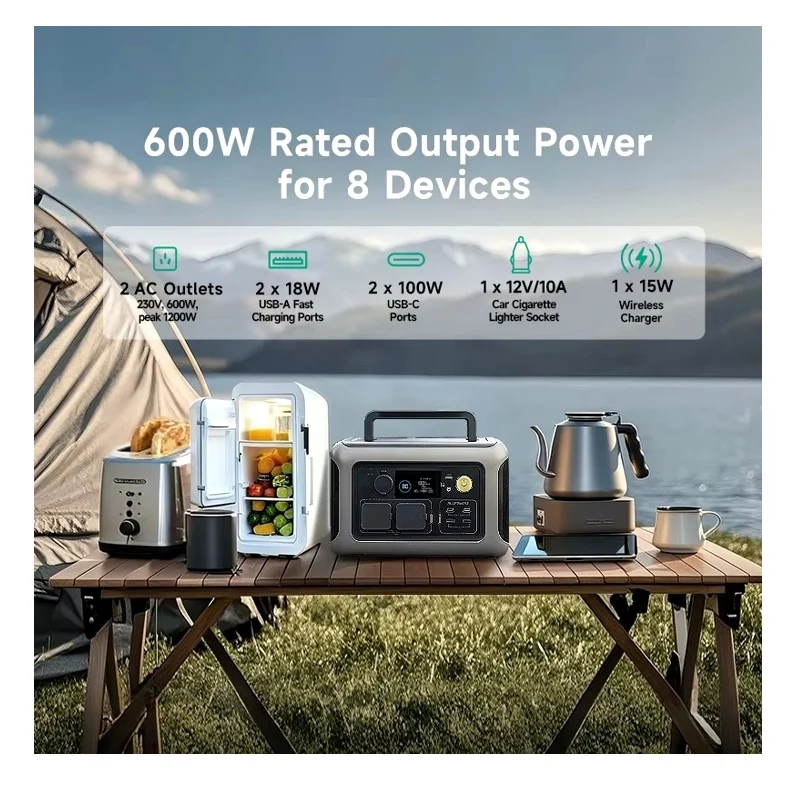 ALLPOWERS R600 Portable Power Station 600W 299Wh LiFePO4 Solar Generator with 2x600W (1200W Surge) AC Outlet for Camping RV Home