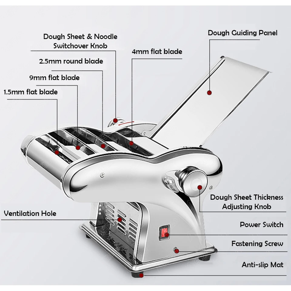 FKM140-1 ماكينة صنع المعكرونة الكهربائية 2 في 1 المعكرونة العجين السباغيتي الأسطوانة المعكرونة آلة الضغط الفولاذ المقاوم للصدأ 135 واط للمنزل