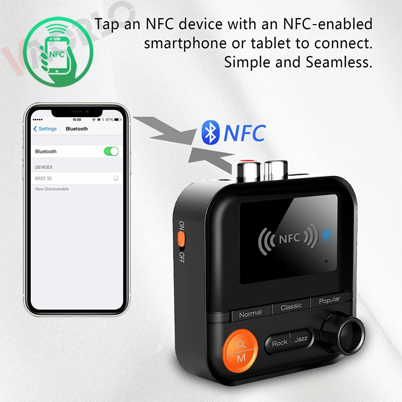 NFC Bluetooth Audio Receiver 5 EQ Modes Support TF Card Playback 3.5mm AUX R/L RCA Stereo HIFI Music Wireless Adapter With Mic