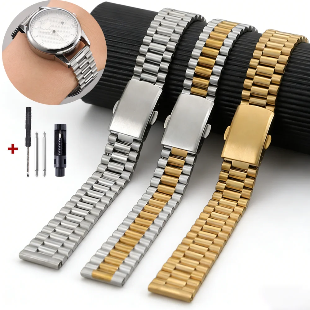 Massives Metall-Uhrenarmband, 10 mm, 12 mm, 14 mm, 16 mm, massives Edelstahl-Armband, flaches Ende, Uhrenarmband für Damen, universelles Armband