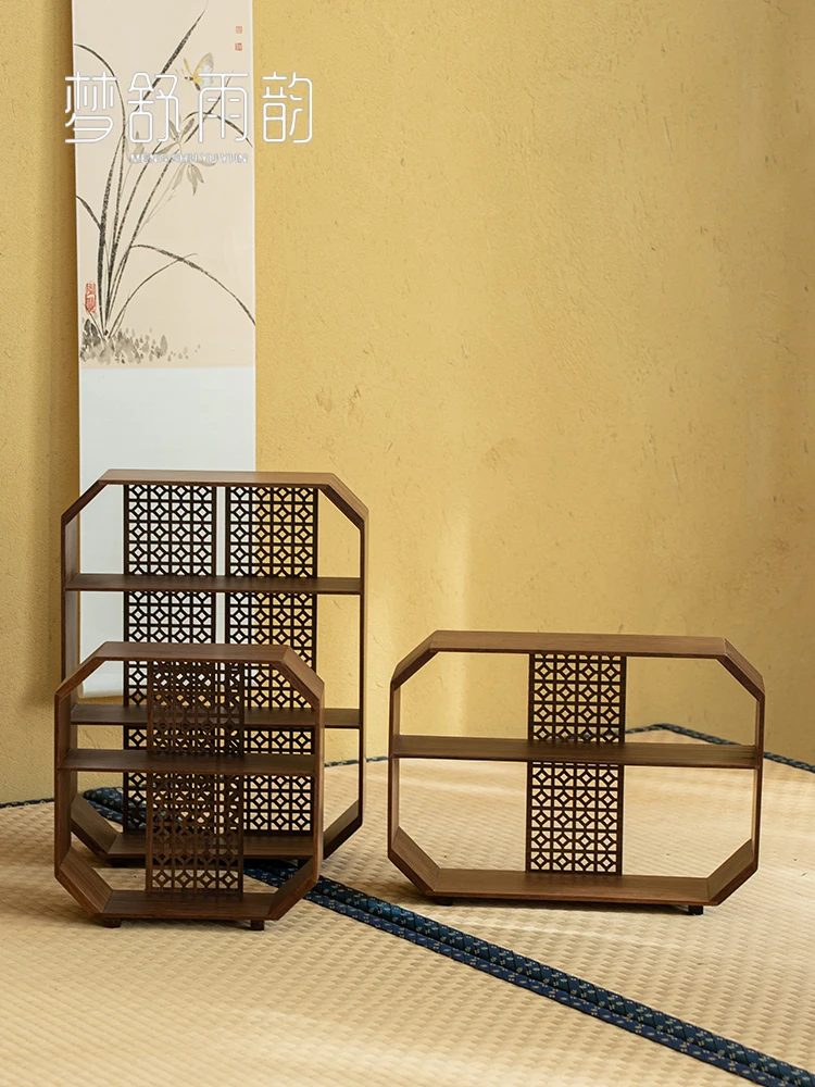 Bamboo Hollow Antique Rack Tea Table Storage Rack Tea Pot Storage Cabinet Lattice Storage Rack