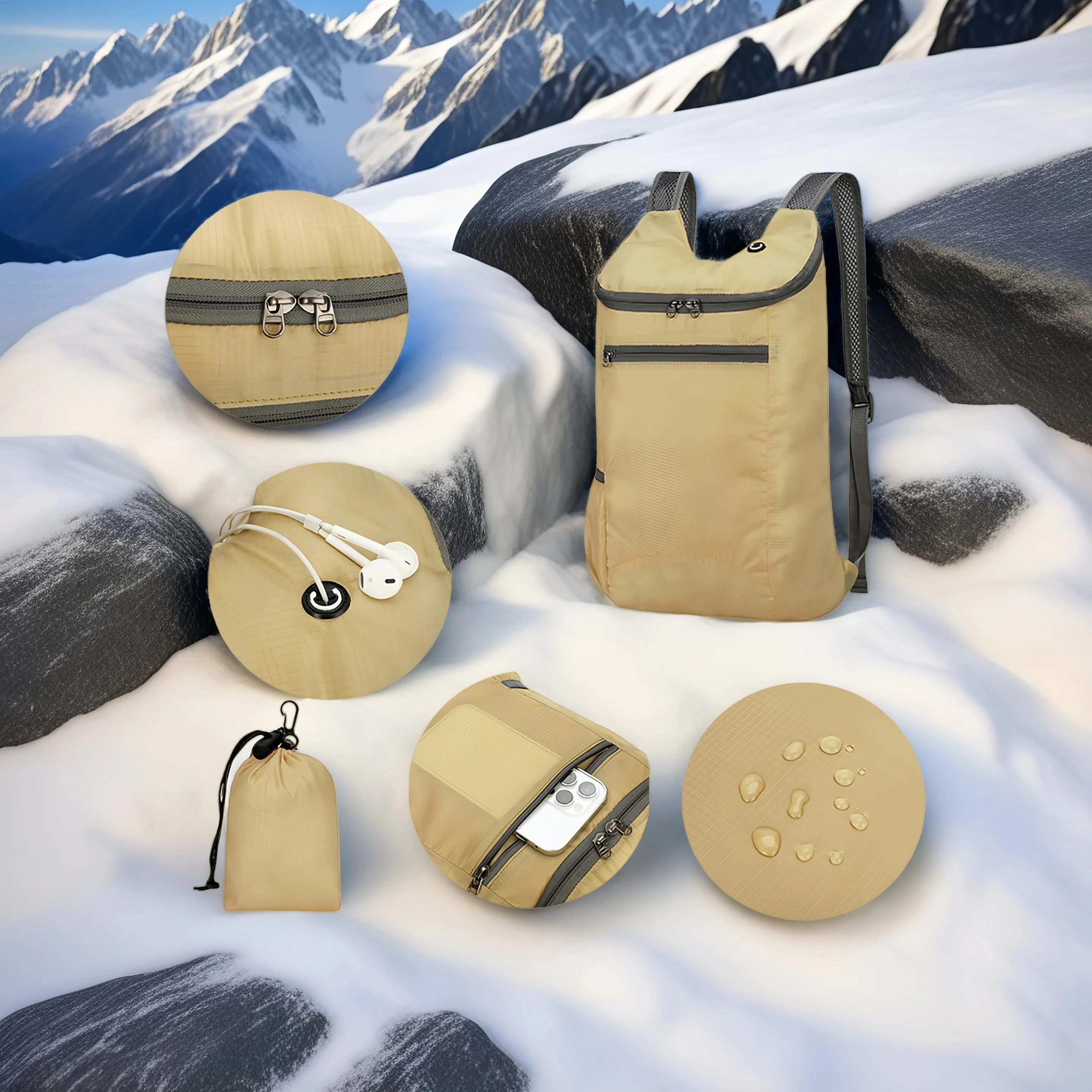 حقيبة ظهر خفيفة الوزن قابلة للطي للاستخدام الخارجي - حقيبة رياضية من القماش المقاوم للماء عالية الكثافة للتخييم والمشي لمسافات طويلة والسفر وتسلق الجبال